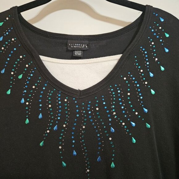 TRILLLOGY by Morning Sun Black Beaded and Rhinestone Pullover Top Ladies Plus 2X - Picture 4 of 7